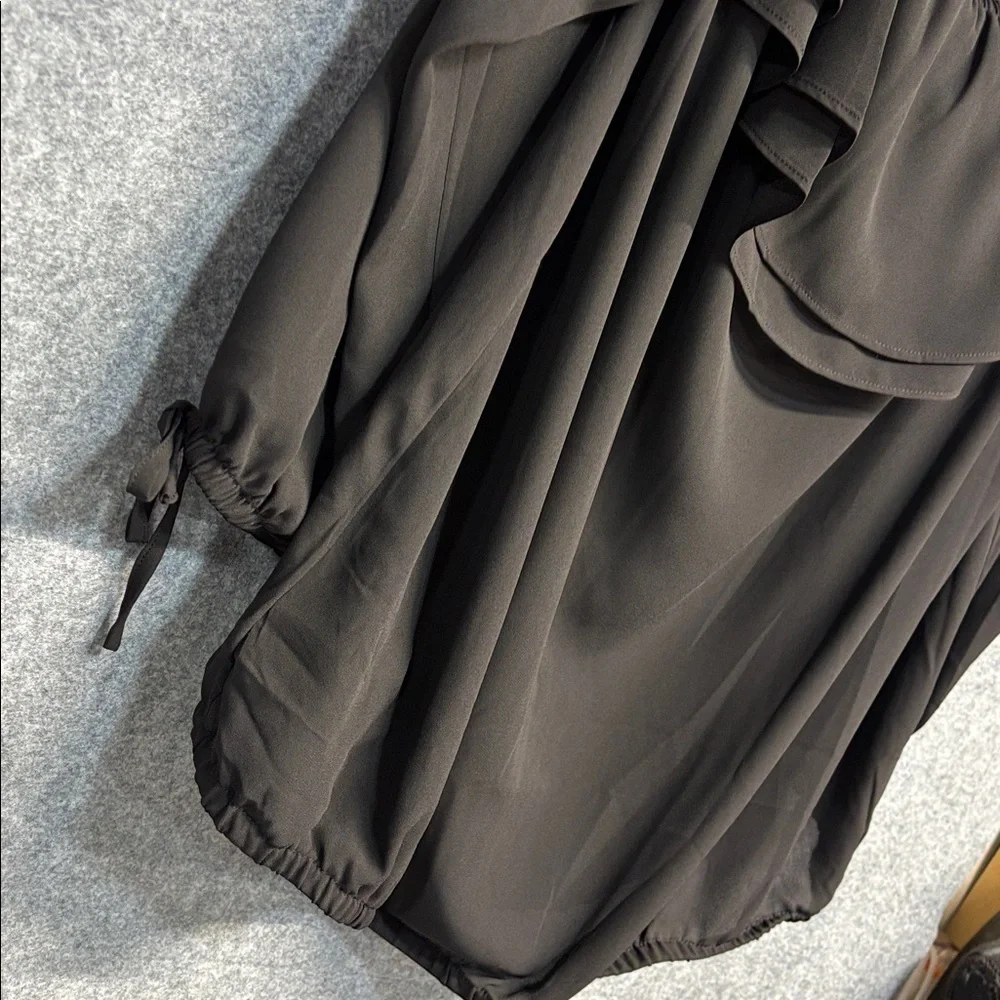 Michael Kors Black Ruffle Blouse tie cinch sleeves size 2X